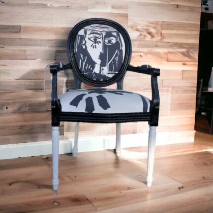 Fauteuil Louis XVI noir et blanc motif graphique – Fauteuil de France