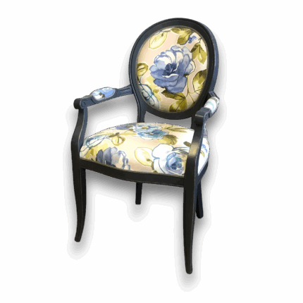 fauteuil style Louis XVI fleurs bleues vue d’angle