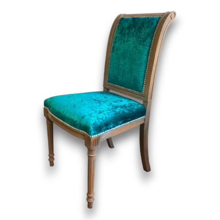Chaise Louis XVI velours turquoise bois sculpté