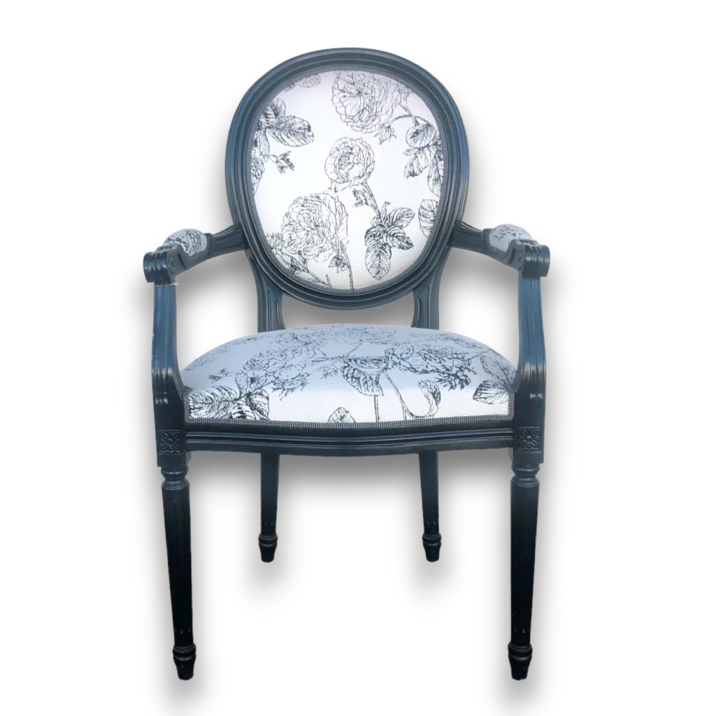 fauteuil style Louis XVI fleurs noires vue de face
