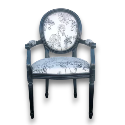 fauteuil style Louis XVI fleurs noires vue de face