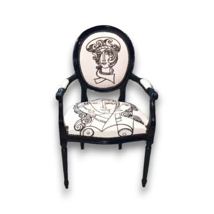 fauteuil design artistique noir et blanc avec motif cubiste - vue de face
