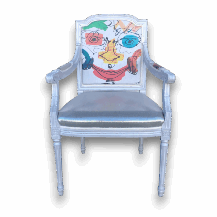 Fauteuil Louis XVI contemporain blanc et argent – Fauteuil de France