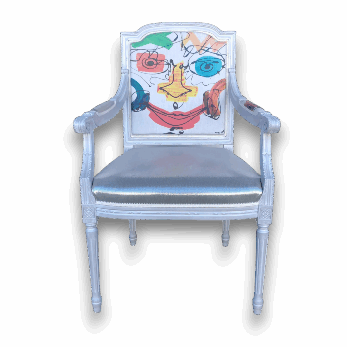 Fauteuil Louis XVI contemporain blanc et argent – Fauteuil de France