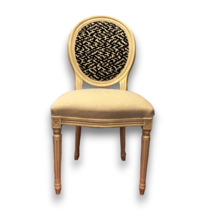 chaise Louis XVI avec dossier graphique noir et beige