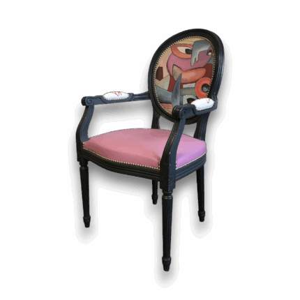Fauteuil Louis XVI expressionniste avec dossier abstrait – Fauteuil de France