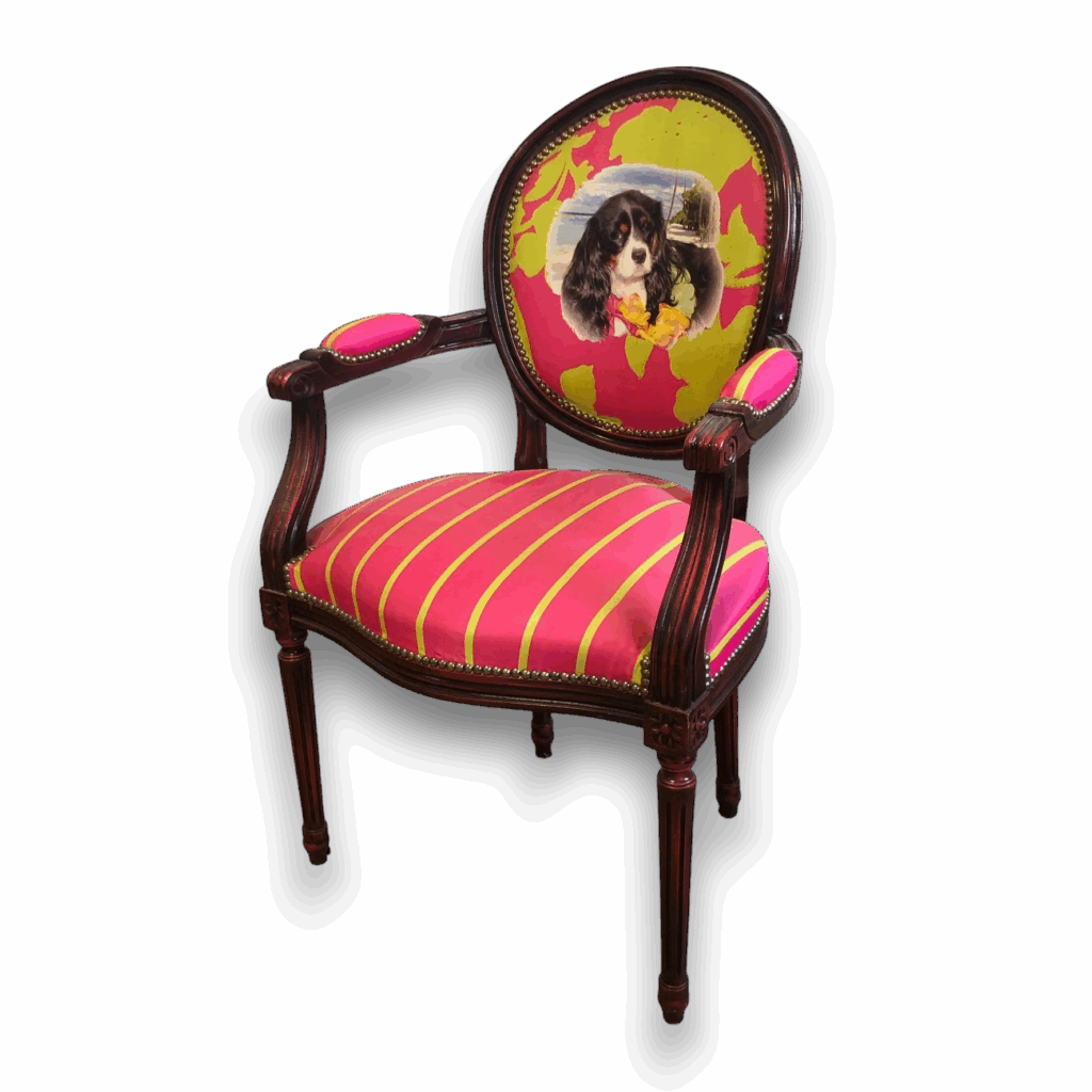 Fauteuil Louis XVI revisité avec dossier fantaisie – Fauteuil de France