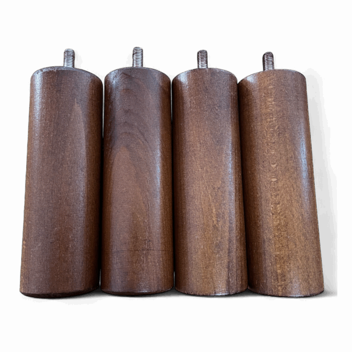 Pieds de sommier cylindriques en bois foncé vue de face